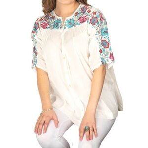 Vintage Collection Short Sleeve Embroidered button down top size XL